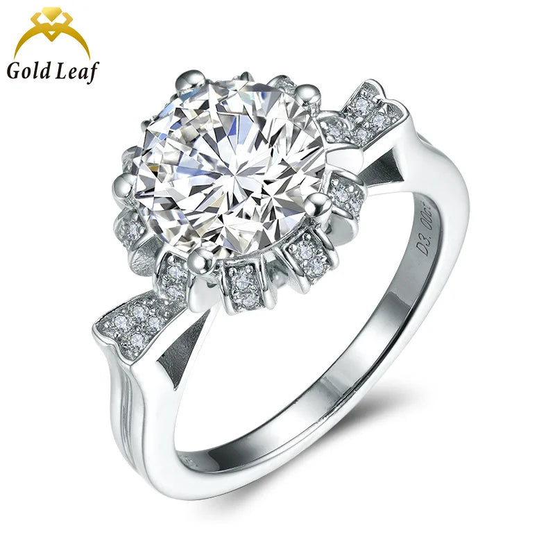 Goldleaf GRA Certified D VVS 3.0ct Moissanite Engagement Ring Custom Cut 925 Silver Gold Plated Trendy for Women