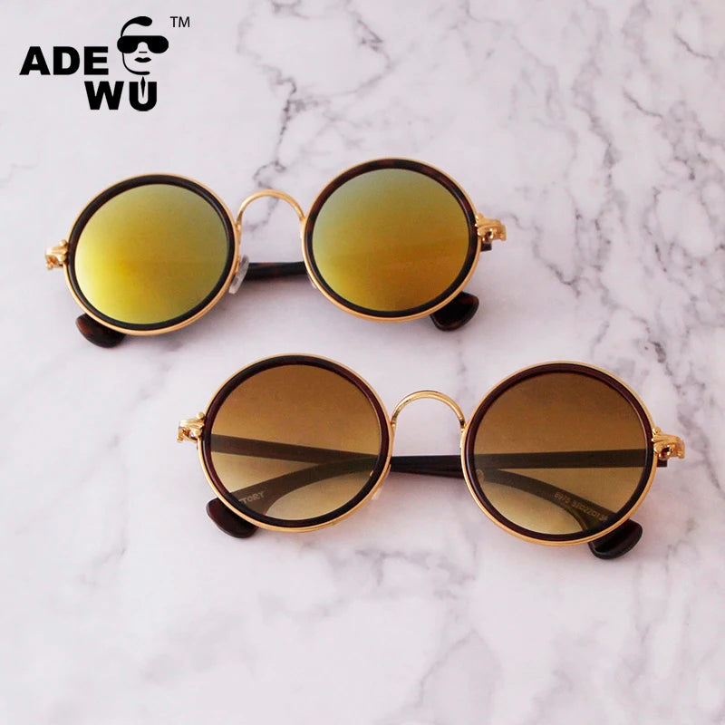 ADE WU STY8975 New Women Mirror Film Round Eyewear Fashion Trend Sunglasses Retro Shades Male Sun Glasses Unisex UV400 Wholesale