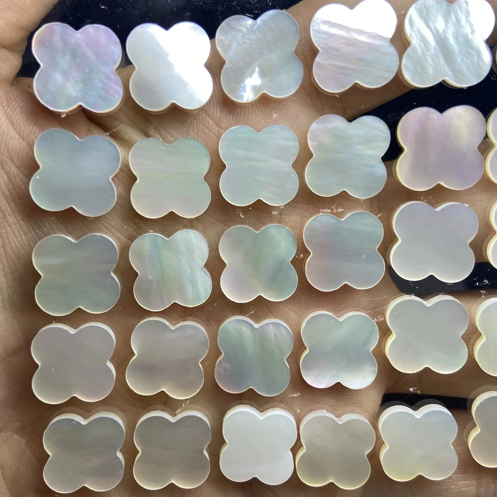 HQ GEMS 13x13MM Top Quality White Mother of Pearl Shell Clover Shape for Gold Jewelry Making