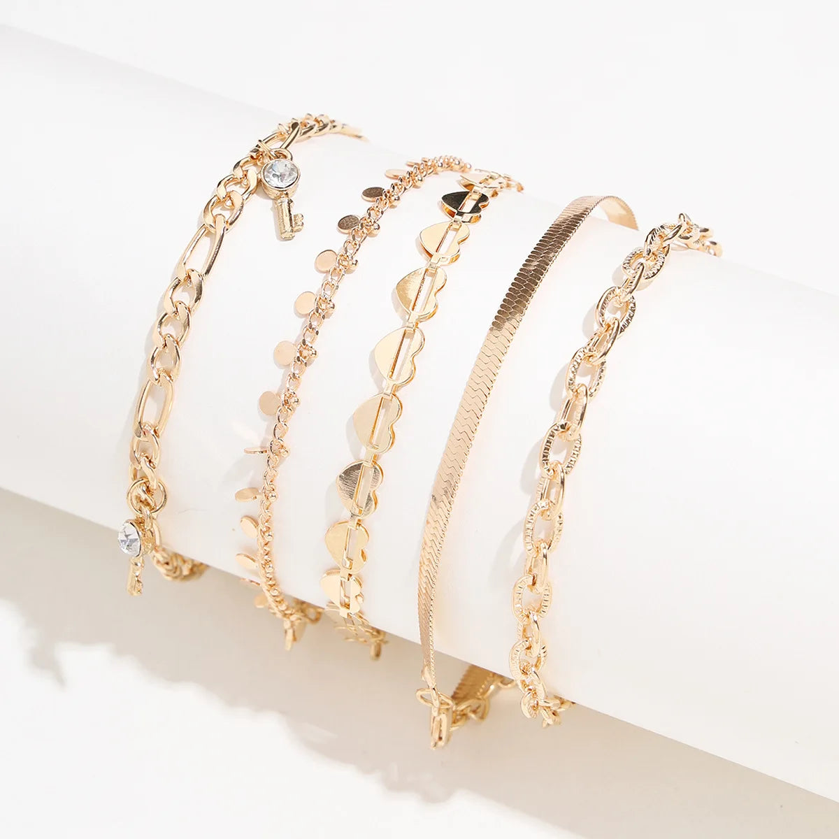 5PCS/Set High Quality Gold Anklet Chain Hearts Chain Link Anklet for Women Fashion Foot Accessories