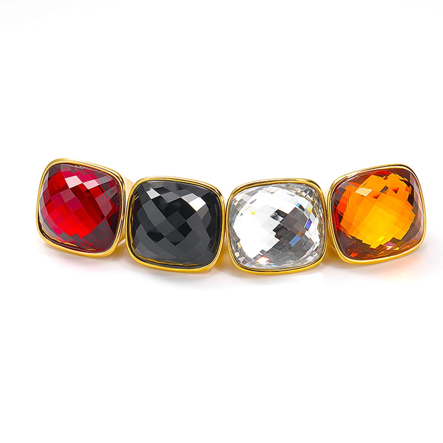 Wholesale High Grade Square Lab Created Gemstone Ring Romantic Multi Color Rose Gold Plated Stainless Steel Wedding Engagement