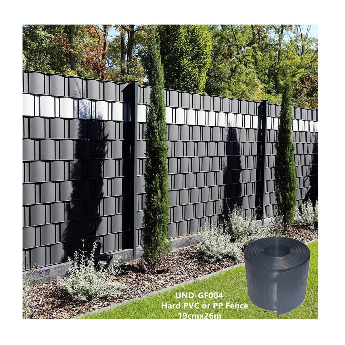 UNEED 19cm*26m PP Tape Fence Privacy Hard PVC Strip Screen Garden Fence