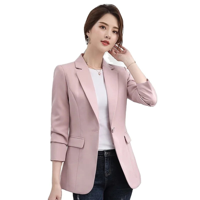 S-3XL Spring and Autumn New Korean Version Slim Temperament Casual and Versatile Women's Suit Coat Solid Color Top