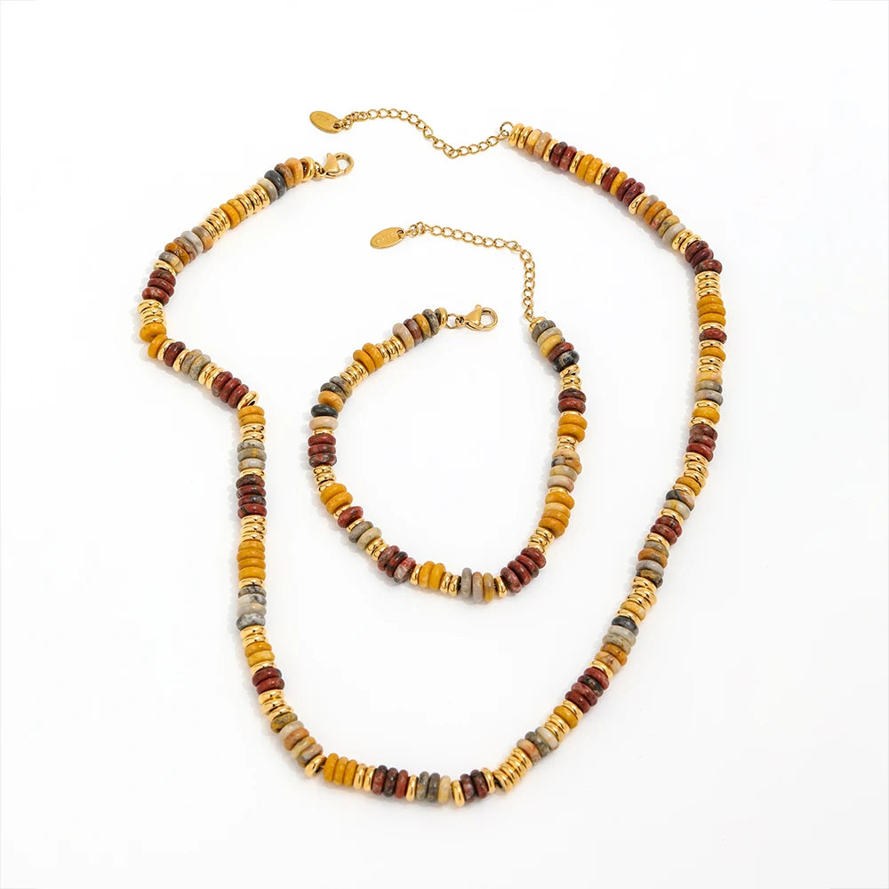 JOOLIM High End Stainless Steel Bohemia Style Colorful Natural Stone Beads Vintage Necklace 18K Gold Plated Jewelry Wholesale