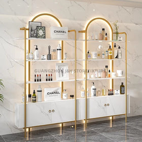 Professional Factory Shoe Rack Storage Display Stand for Skin Care Beauty Shop with Light Shiny Gold Nail Polish Display Shelf