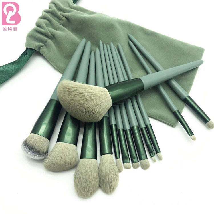 Beiqili 13-Piece Synthetic Hair Wood Handle Makeup Brush Set with Cloth Bag Face & Shaving Brush Compatible Custom Logo Option