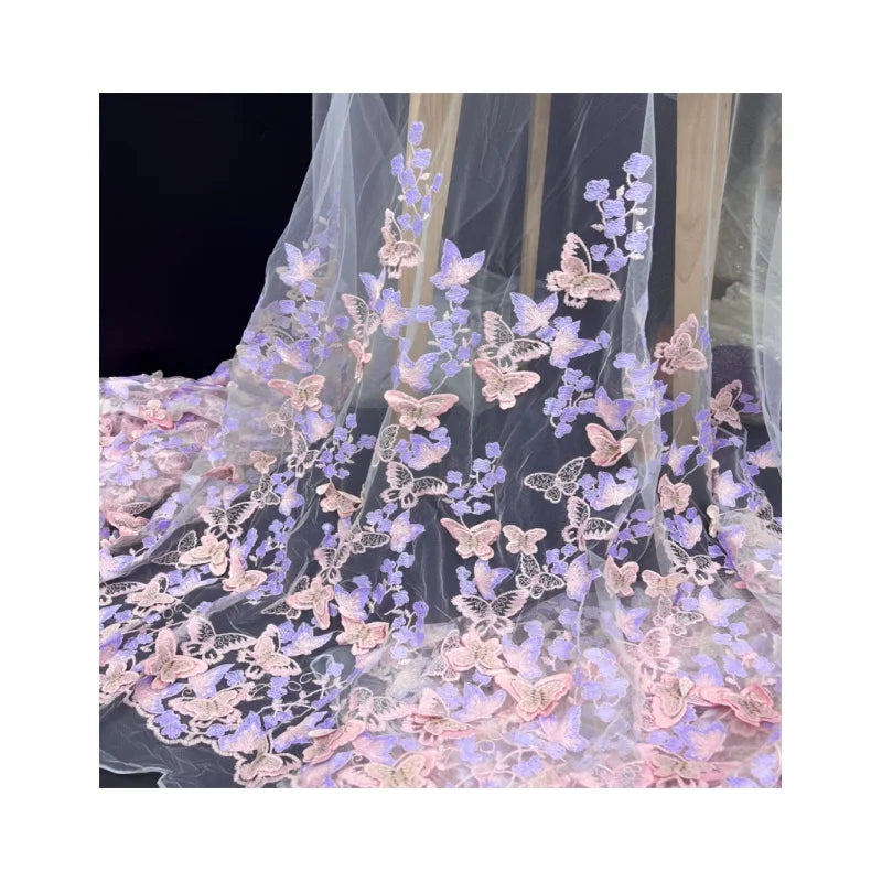 3D Embroidery Tulle Fabric Milk Silk  Butterfly Lace for Evening Dresses Lace Wedding Dress Fabrics Ready Stocks