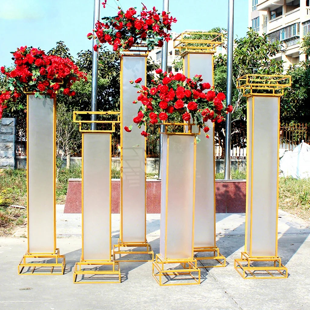 Wedding 3d Metal Arch Frame Backdrop White Membrane Golden Iron Door Arches Stand Pillar Backdrops for Wedding Events