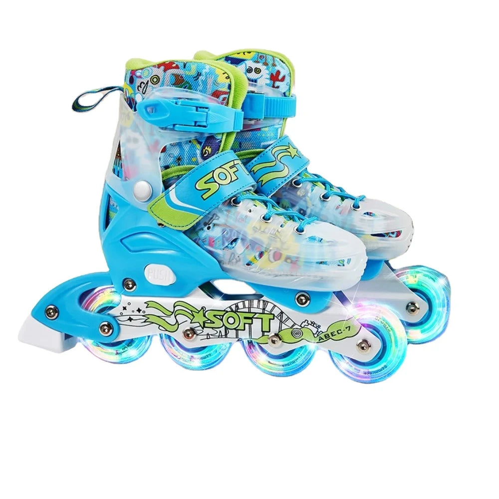New Soft Kids Aluminum High Quality Pink Blue Adjustable Inline Skate Shoes Model TE-721-A for Girls Boys