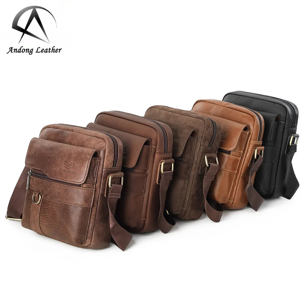 Andong Small Shoulder Bags for Men Real Genuine Cow Leather Vintage Fashion Casual Crossbody Sling Bag Retro Travel Pocket