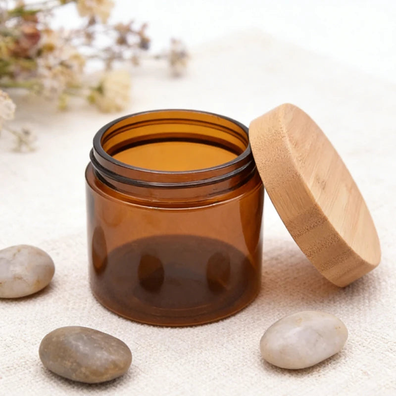Luxury Cosmetic Packaging Frosted Pet Jar with Bamboo Lid Plastic Jar Bamboo Lid Body Cream Jar