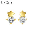 CZCITY Woman 2022 Silver Popular Earing Stud Korean Gold Zirconia Cute Plated Tiny Small Pin Star Earring