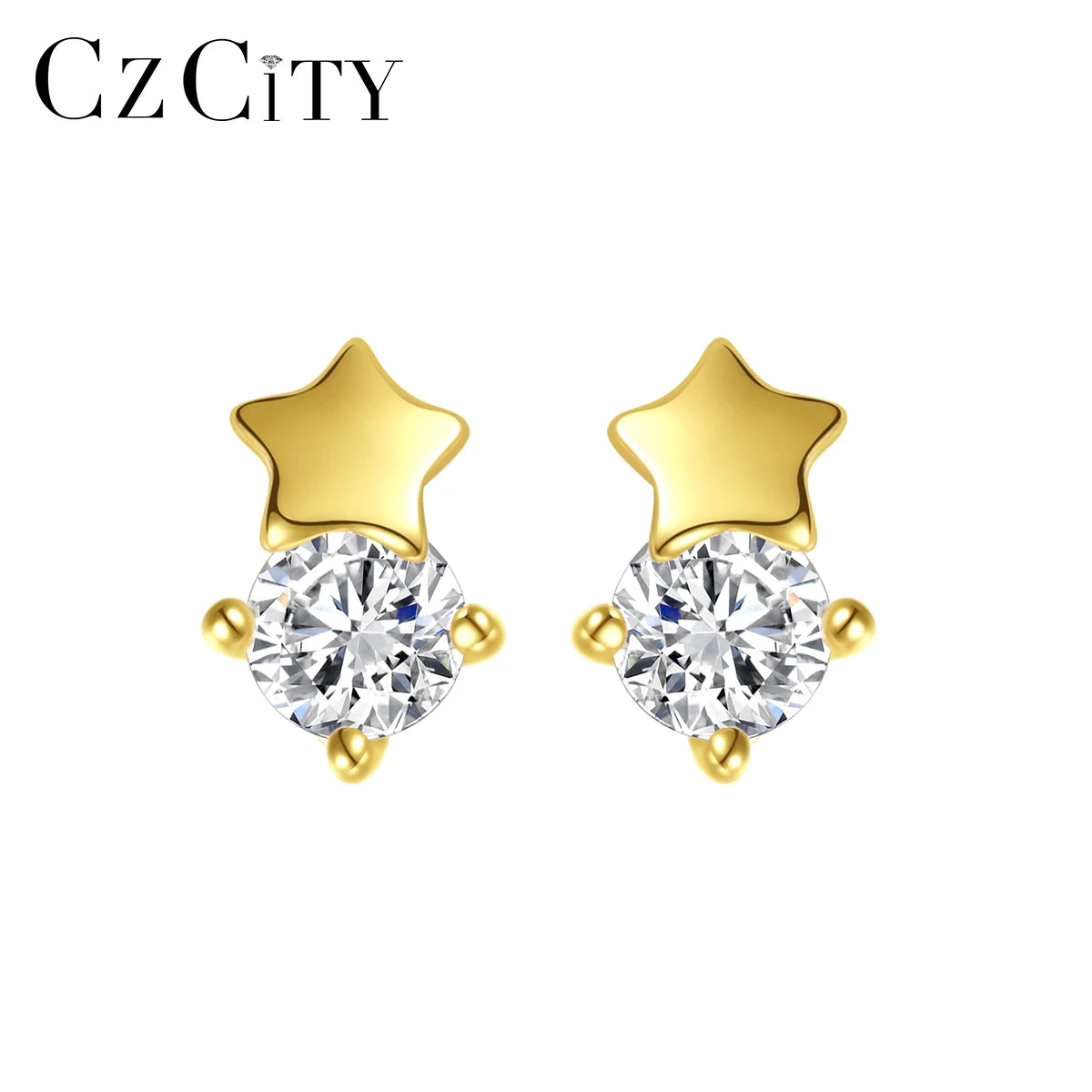 CZCITY Woman 2022 Silver Popular Earing Stud Korean Gold Zirconia Cute Plated Tiny Small Pin Star Earring