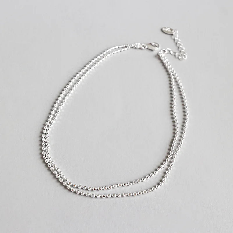 Bohemian Anklet Jewelry 925 Sterling Silver Double Layer Beaded Ankle Charm Bracelets for Women