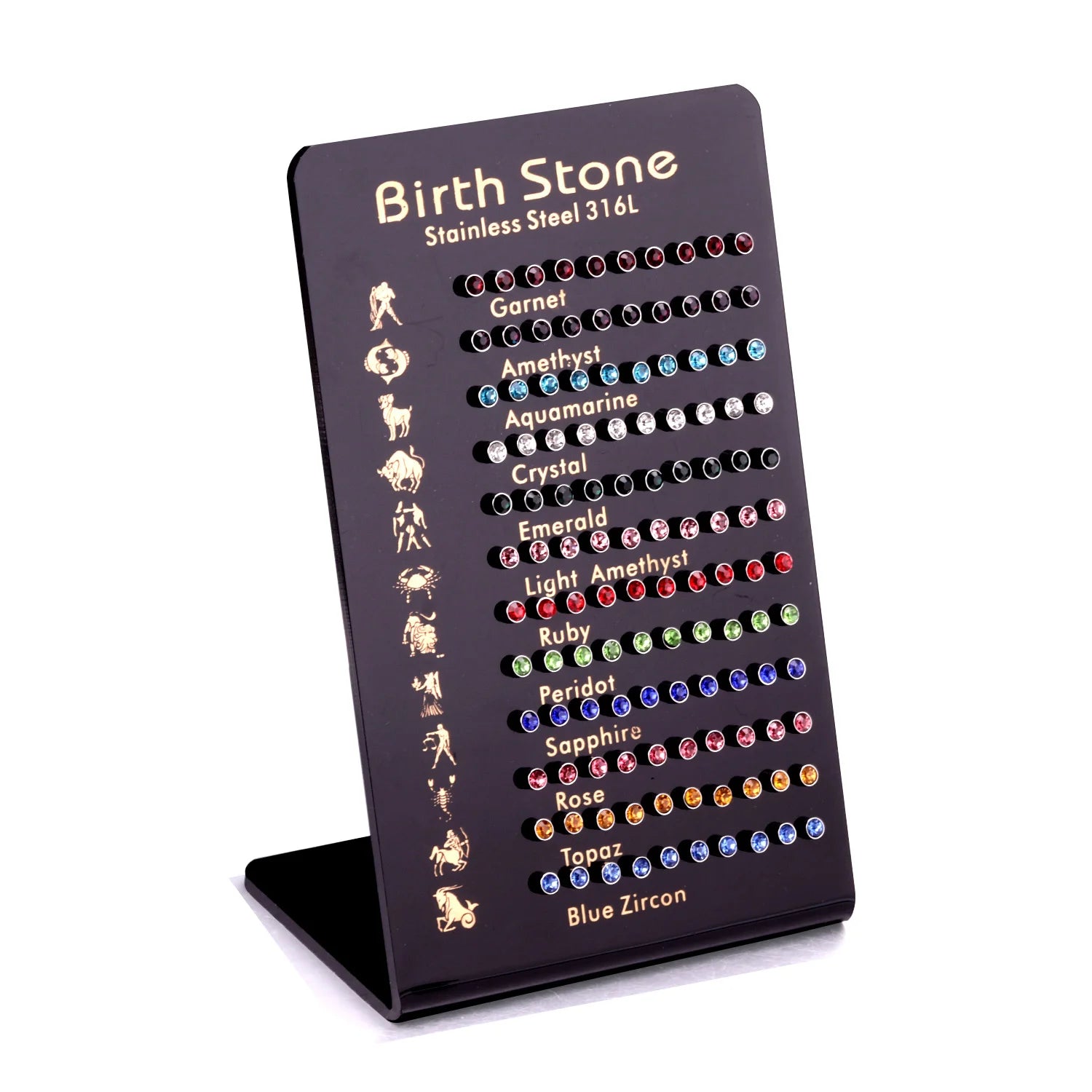 Factory Colourful Zircon 60 Pair Display Card Earrings Stainless Steel Jewelry Wholesale Fashion Round Stud Earrings for Women