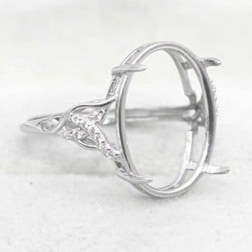 Sterling Silver 13*18mm Semi Mount Ring Empty Frame Blank Support Setting S925 Base Holder Without Center Stone for DIY Inlay