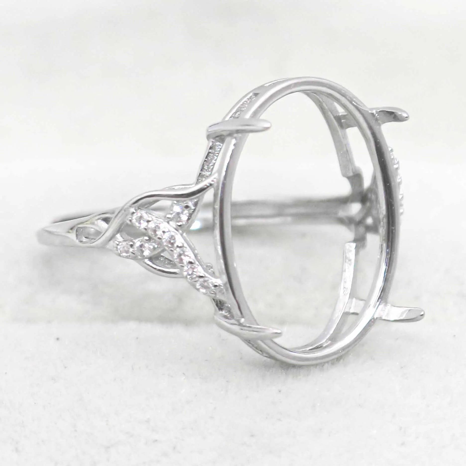 Sterling Silver 13*18mm Semi Mount Ring Empty Frame Blank Support Setting S925 Base Holder Without Center Stone for DIY Inlay