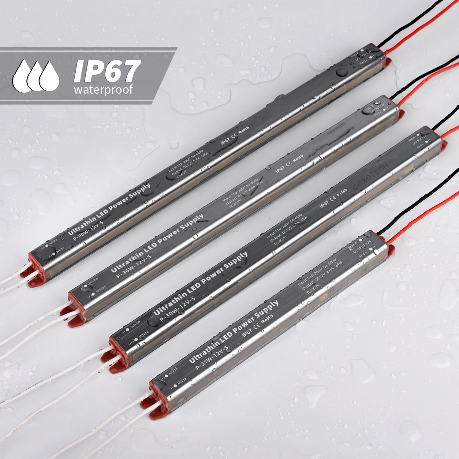 LED Driver Waterproof IP67 12V 24V Constant Voltage 110V 220V Aluminum Shell for Street Light Fountain Light CE ROHS Certified