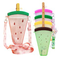 2022 Creative Cute Plastic Drink Cup with Straws & Strings Ice Cream Popsicle Shape Straw Cup