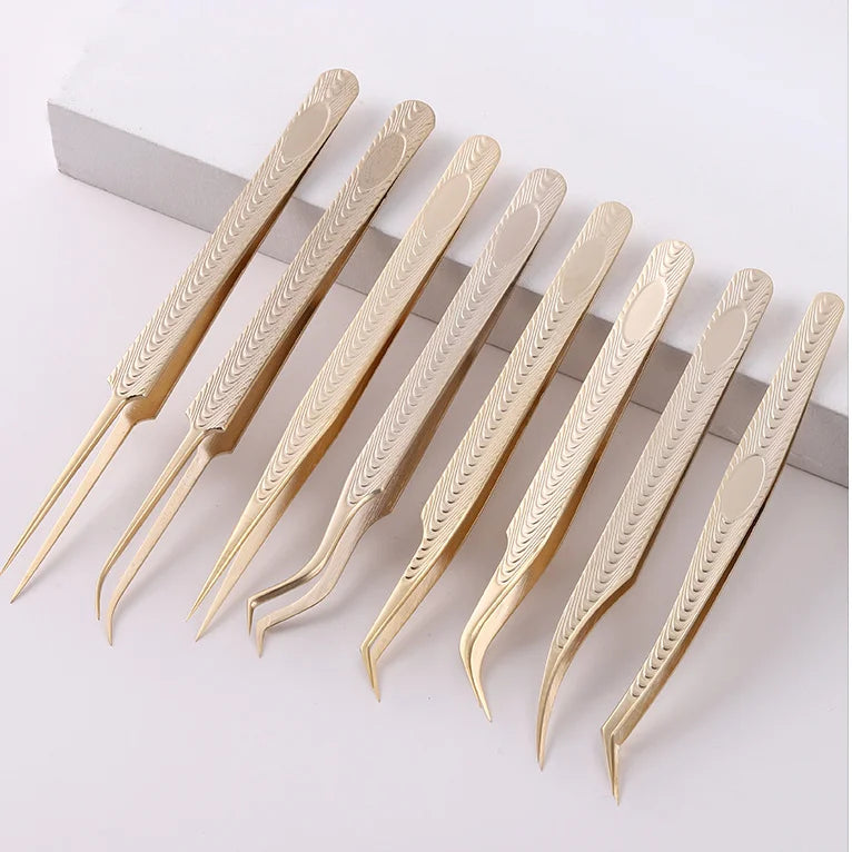 Eyelashes Stainless Steel Super Hard Tweezers High Occlusion Anti-static Tweezers for Eyelash Extensions Gold Tweezers