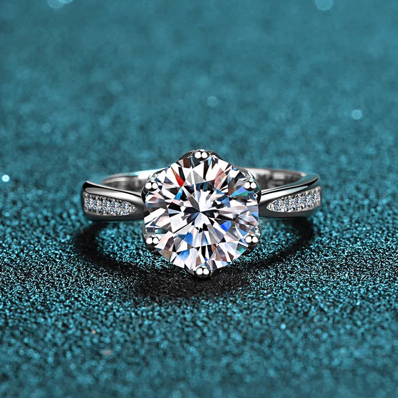 Silver 925 Original 3 Carat Moissanite Wedding Ring Excellent Cut Sparkling Gemstone For Women