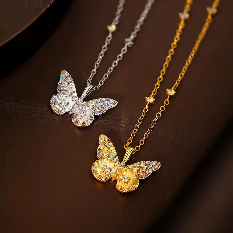 Daidan Vintage Necklace Jewelry Luxury Necklace Women 18K Zircon Butterfly 18 K Gold Plated Colorful Butterfly Necklace