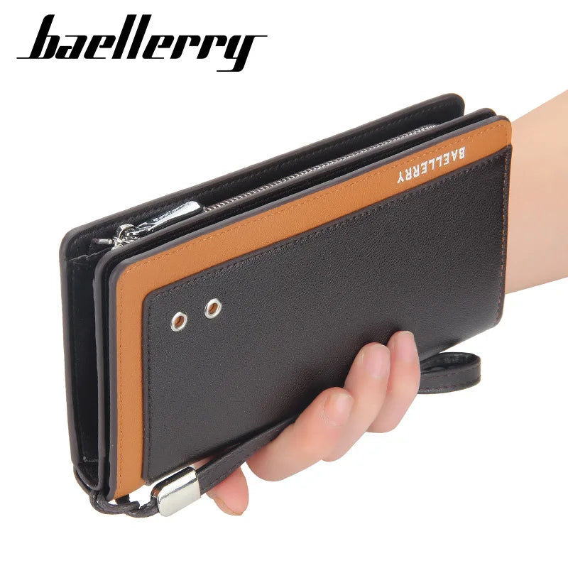 2026 New Men's Business Wallet Large Capacity Retro Long PU Leather Fashion Zipper Closure Waterproof Card Purse Wristlet