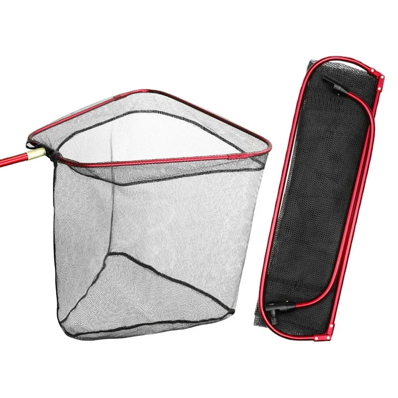 Foldable Triangle Fishing Net Aluminum Alloy 40cm/60cm Depth Portable Handle Landing Net Pole Fishing Brail Folding Net Tackle