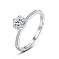 Exquisite 925 Sterling Silver Six-claw Flower Simulation Diamond Ring