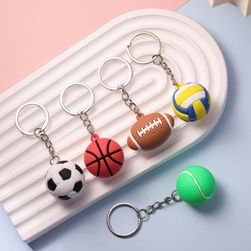 Promotional Gift Key Bag Charm Simulation 3D Mini Silicone PVC Soccer Basketball Volleyball Tennis Football Sport Ball Keychain