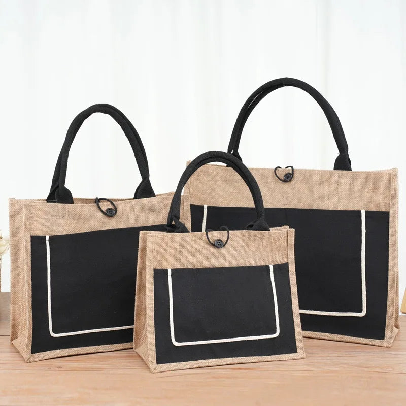Custom Factory Eco-Friendly Folding Canvas Jute Tote Bag Waterproof Burlap Beach Bag with Custom Logo