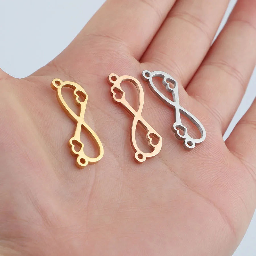 Mirror Polished Stainless Steel Double Hanging love Infinite Symbol Pendant 8 Characters Double Hole Connector