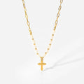 Stainless Steel 18K Gold Plated Cross Pearl Patchwork Link Chain Necklace for Women-Wedding Engagement Gift
