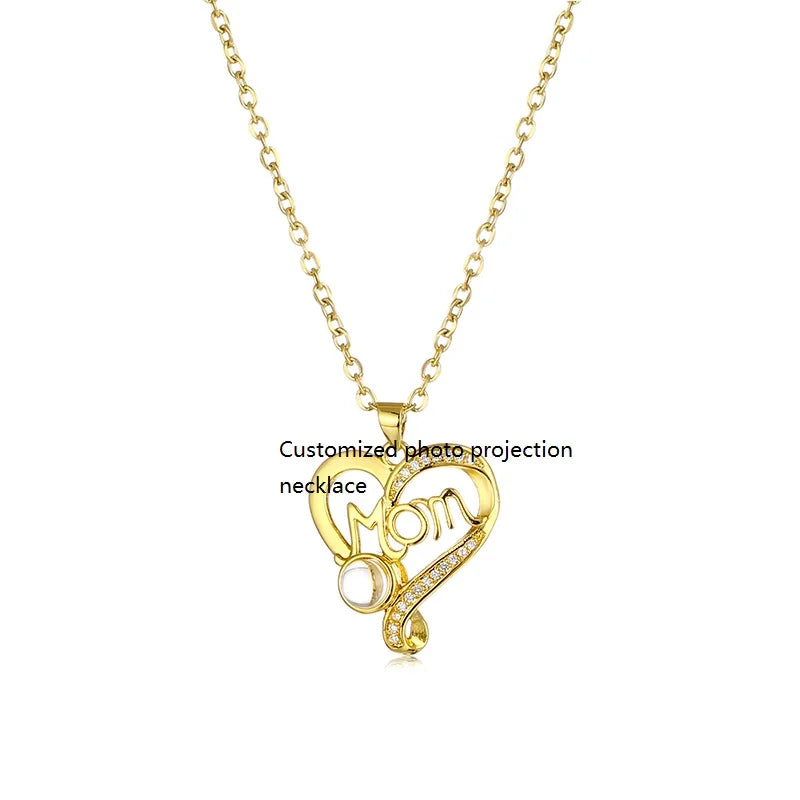 Stainless Steel Link Chain Lettering Photo Customization Mom Sublimation Projection I Love You Customized Photo Necklace