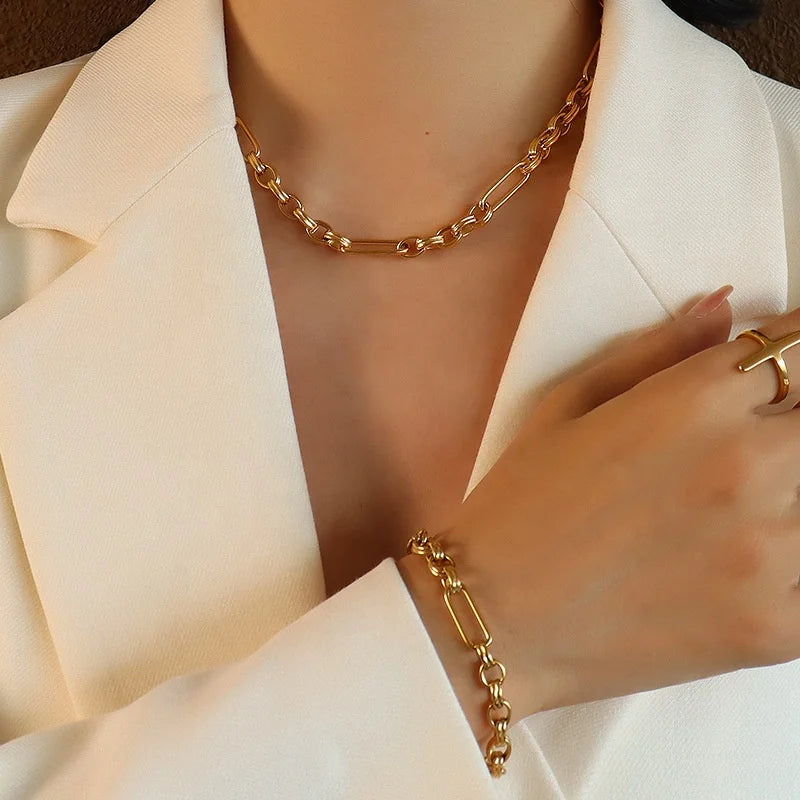Accessories Women Permanent Jewelry Pvd Plated Gold Stainless Steel Artificial Jewelry 2 Piece Sets for Party