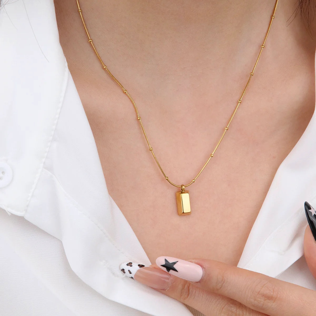 Chris April Fashion 18k Gold Plated Stainless Steel Beads Snake Chain Bullion Pendant Necklace for Women