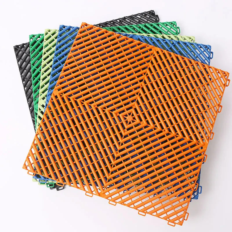 PP Car Wash Splicing Grid Grille Interlocking Garage Floor Tiles Anti-Slip Removable Plastic Vinyl Flooring