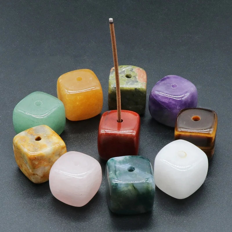 New Arrivals Mini Palo Santo Holder Natural Mixed Quartz Crystal Cube Incense Stick Holder for Incense