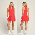 Aoyema New Workout Sets for Women Sports Wear Quarter Zipper Tank Top and Pleated Tennis Mini Skirt Women 2 Piece Set