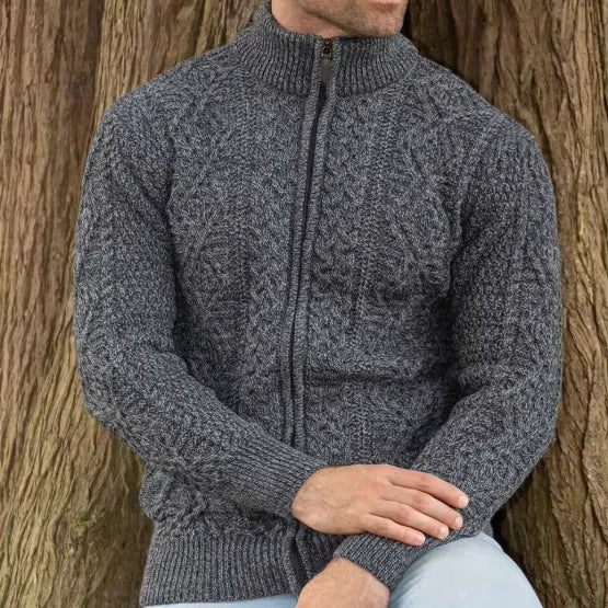 Premium Men Wool Cardigan with Zipper Front Custom Business Formal Knitwear Ottoknit Cardigan