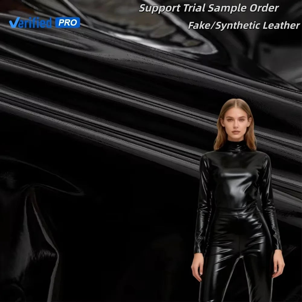 PFAS FREE 4 Ways Stretch Faux Leather Fabric Mirror Patent Vinyl Pu Leather Garment Fabric for Legging Catsuits Pu Fabric