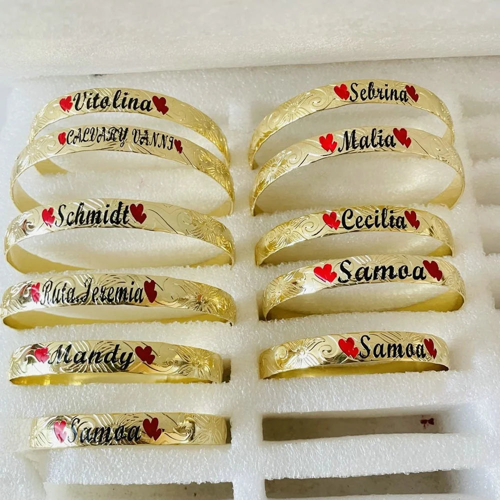 JX242B Personalized Name Bangle Bracelet Customize Enamel Heart Kids Boy Birthday Gift Hawaiian Samoa Jewelry Wholesale MegaBDM