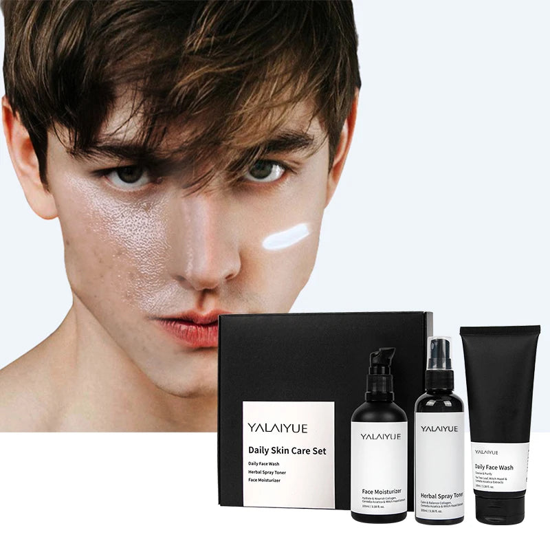 Men's Vegan Skin Care Set-Moisturizing Anti-Aging Whitening Beard Care Kit with Oil Control & Face Cleansing
