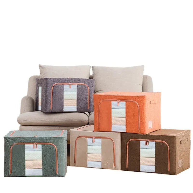 Custom LOGO Large Capacity Foldable Cloth Storage Bag Bins Waterproof Oxford Clothes Storage Organizer Box with Handle