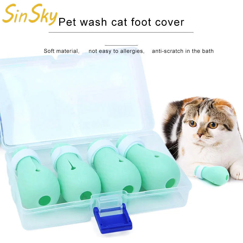 SinSky Anti-biting Bath Washing Cat Claw Cover Cut Nails Foot Cover Pet Paw Protector Anti-Scratch Cat Paw Cover
