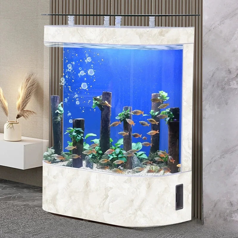 Wholesale New Design Large Curved Living Room Goldfish Aquarium Glass Against the Wall Floor Ecological Aquariums Fish Tank