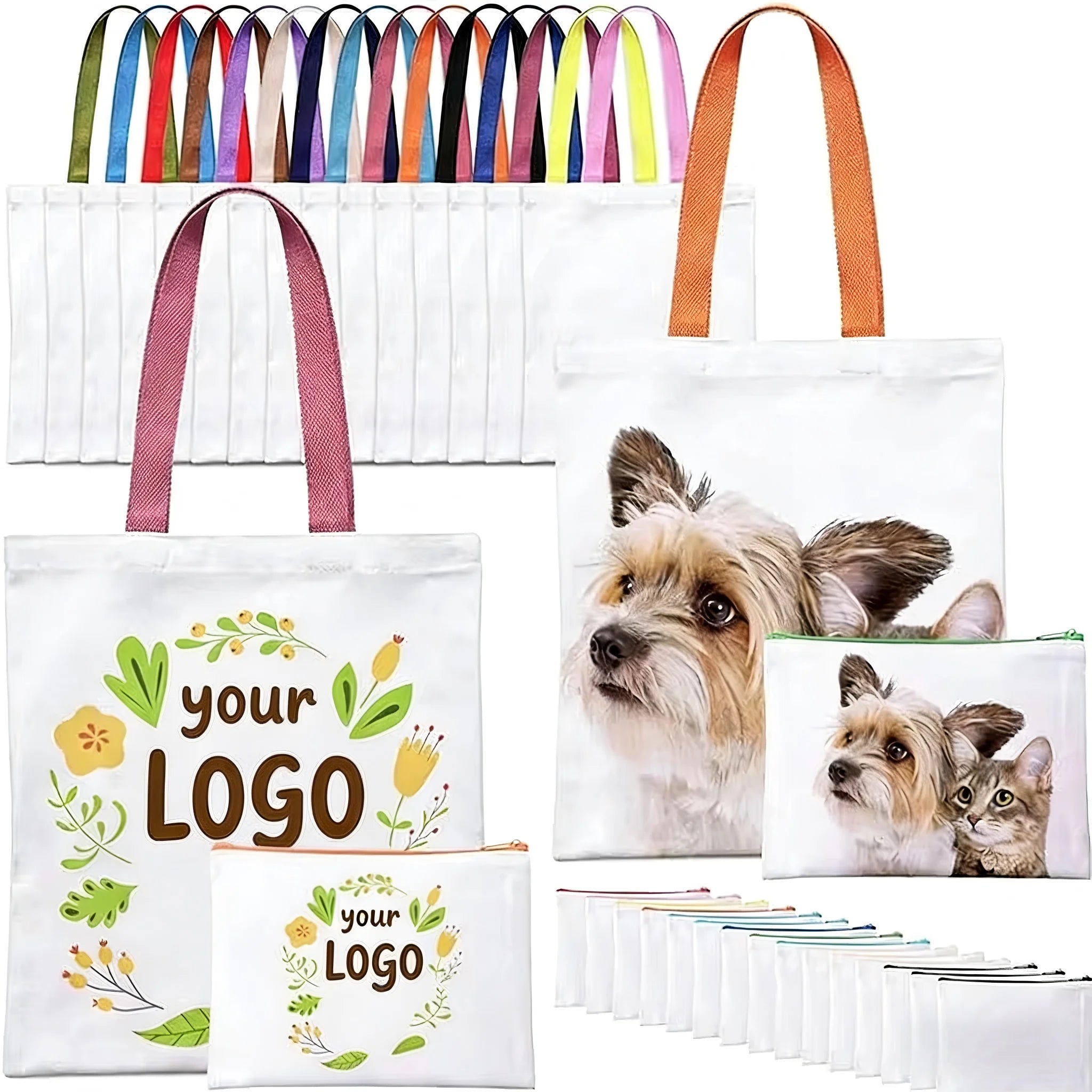 Sac En Tissus Reusable Polyester Fabric Small Totebag Custom Plain Sublimation Printed Canvas Shopping Tote Bags With Logo