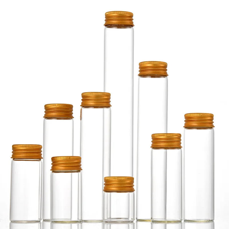 High Quality Borosilicate Glass Bottle Mini Glass Tube Vials With Golden Aluminum Screw Lid Hot Sale Products