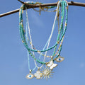 SC Fashion Stackable Butterfly Sun Cross Evil Eyes Pendant Necklace Luxury Real Turquoise Crystal Beads Choker Necklace Women