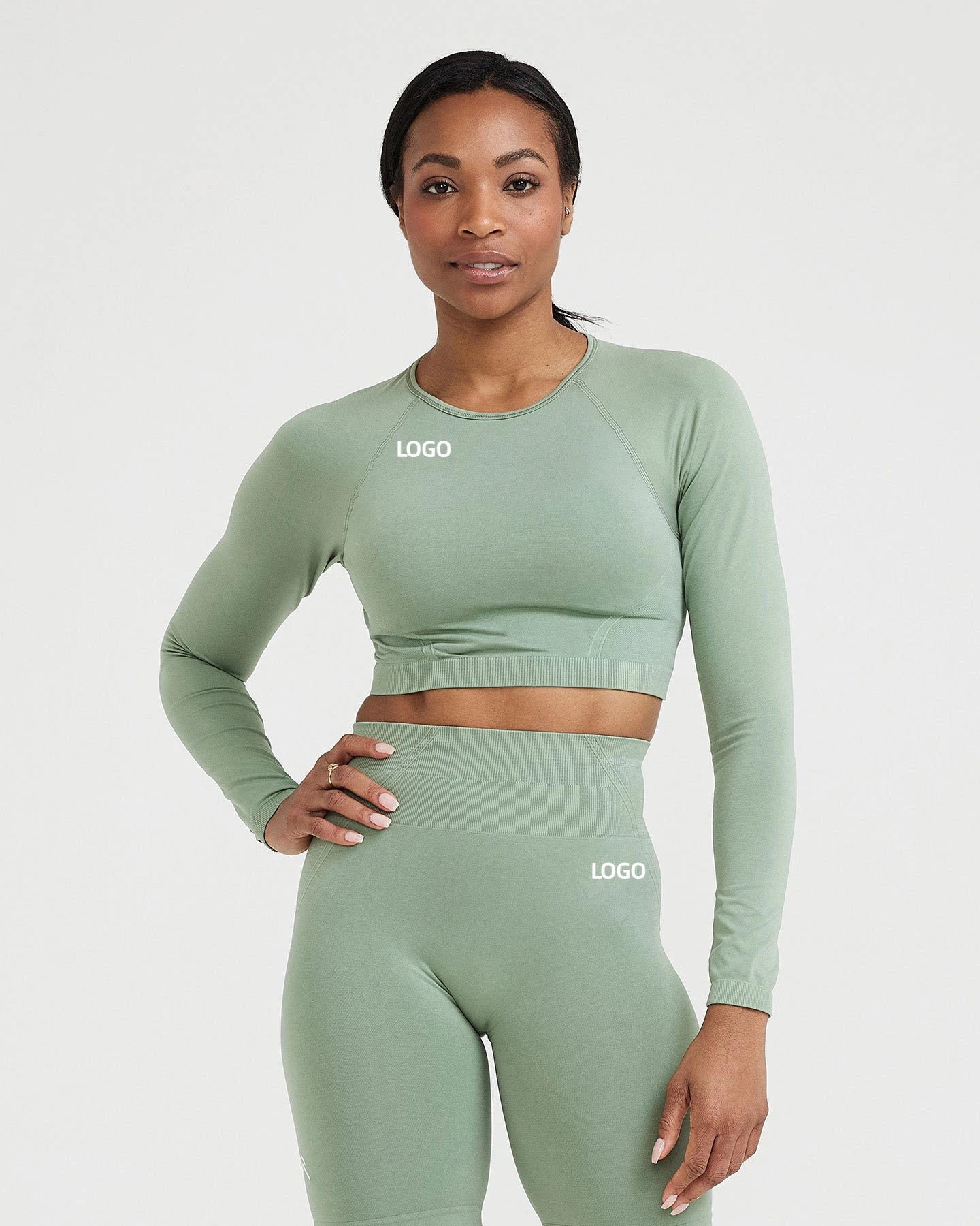 Wholesale Waist Custom Long Sleeve Fitness 2 PCS Riding Workout Clothing Seamless Scrunch Leggings Women Yoga Sets